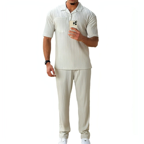 Conjunto de Dos Piezas Polo Casual de Manga Corta y Pantalón para Hombre