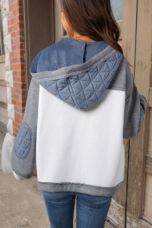 Chaqueta con Capucha Acolchada de Parches Texturizados Azul Claro, Corte Holgado