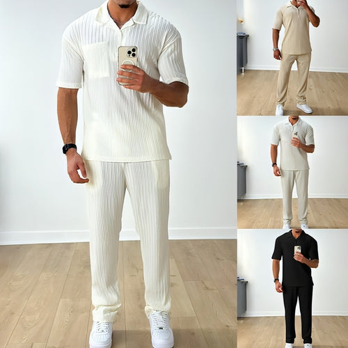 Conjunto de Dos Piezas Polo Casual de Manga Corta y Pantalón para Hombre
