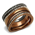 Anillo de Acero Inoxidable Negro Claro y Cafe Claro (IP) para Mujer con Top G