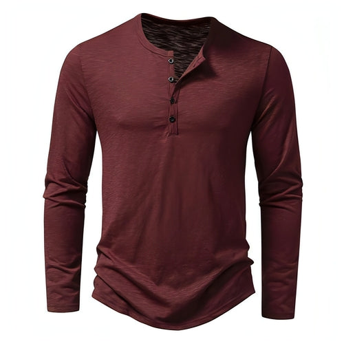 Camiseta de Manga Larga con Cuello Henry para Hombre