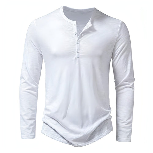 Camiseta de Manga Larga con Cuello Henry para Hombre