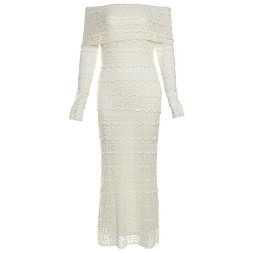 Edición 25 – Elegante Vestido Maxi de Encaje con Hombros Descubiertos (Estilo Socialité)