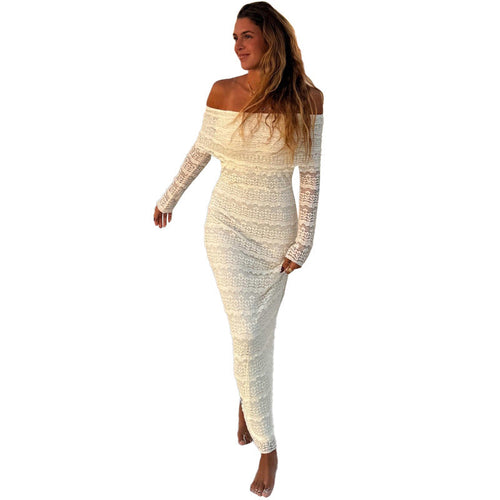 Edición 25 – Elegante Vestido Maxi de Encaje con Hombros Descubiertos (Estilo Socialité)