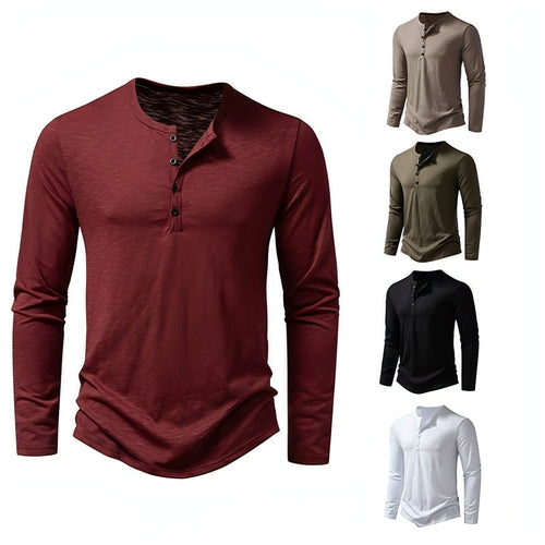 Camiseta de Manga Larga con Cuello Henry para Hombre