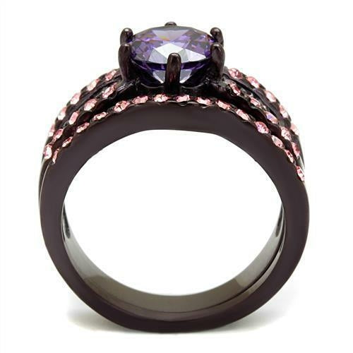 TK2652 - Anillo de Acero Inoxidable Marron Oscuro (IP Cafe) con Circonita AAA