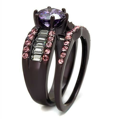TK2652 - Anillo de Acero Inoxidable Marron Oscuro (IP Cafe) con Circonita AAA