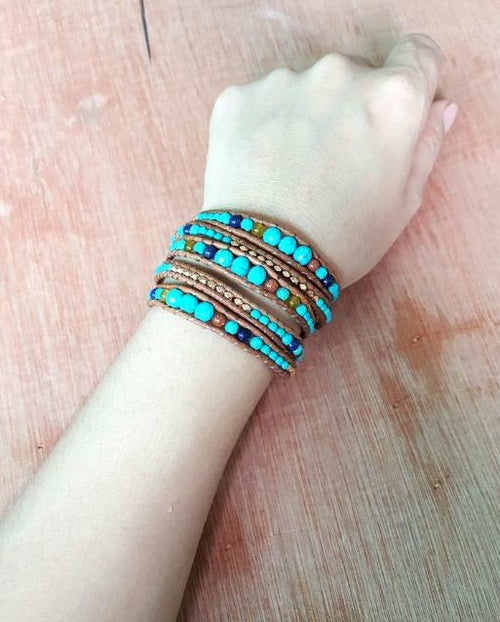 Femmes Pierres Graduées Couleur Or Perles Wrap