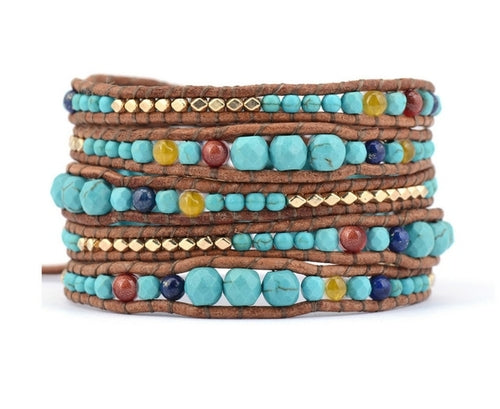 Femmes Pierres Graduées Couleur Or Perles Wrap