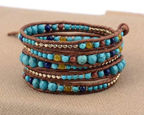 Femmes Pierres Graduées Couleur Or Perles Wrap