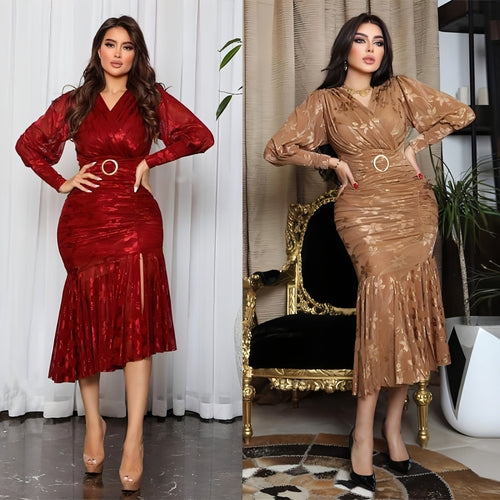 Vestido Urbano de Moda con Escote en V para Mujer