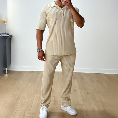 Conjunto de Dos Piezas Polo Casual de Manga Corta y Pantalón para Hombre