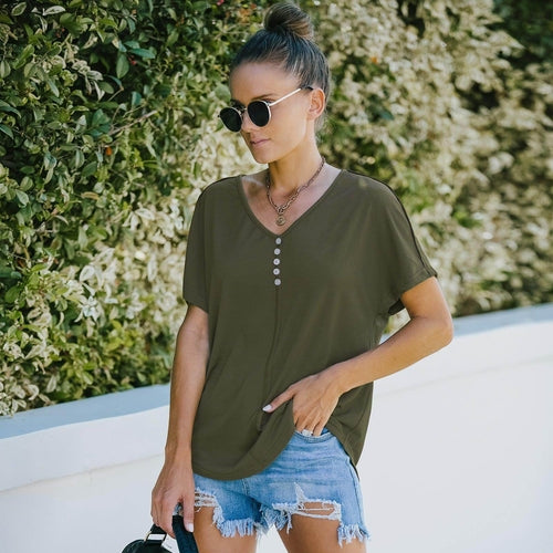 Top de Manga Corta con Cuello en V para Mujer