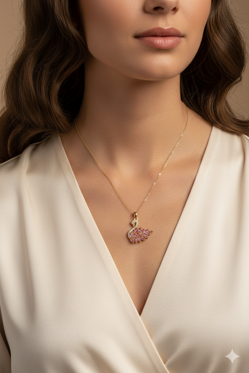Collar de Cisne Rosa de Acero Inoxidable para Mujer