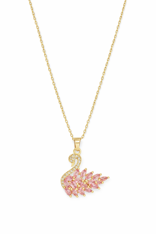 Collar de Cisne Rosa de Acero Inoxidable para Mujer