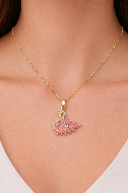 Collar de Cisne Rosa de Acero Inoxidable para Mujer