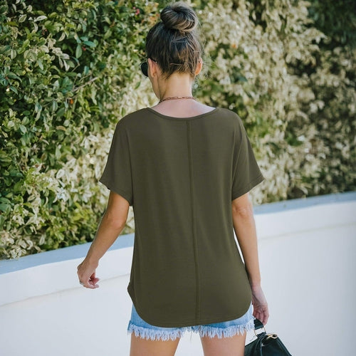 Top de Manga Corta con Cuello en V para Mujer