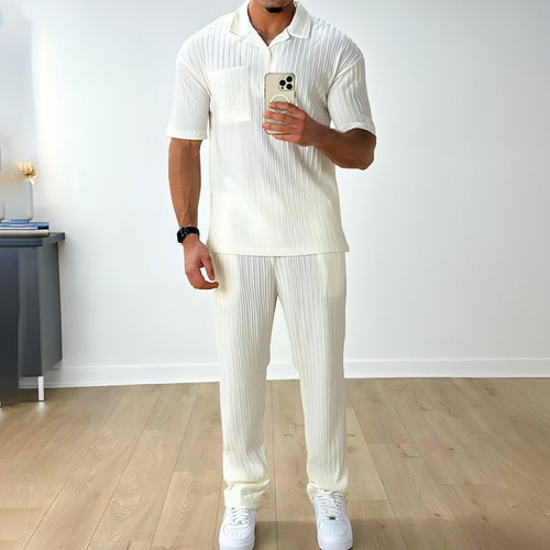Conjunto de Dos Piezas Polo Casual de Manga Corta y Pantalón para Hombre