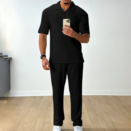 Conjunto de Dos Piezas Polo Casual de Manga Corta y Pantalón para Hombre