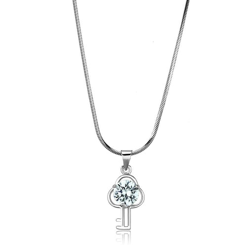 LO4161 - Colgante de Cadena de Latón con Baño de Rodio y Circonita AAA Transparente