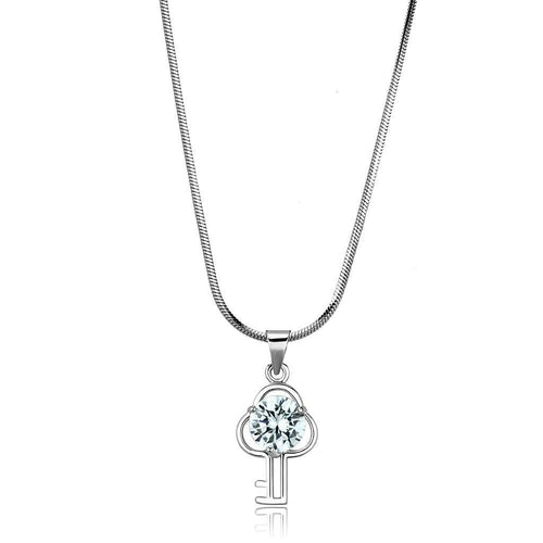 LO4161 - Colgante de Cadena de Latón con Baño de Rodio y Circonita AAA Transparente