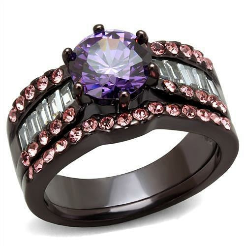 TK2652 - Anillo de Acero Inoxidable Marron Oscuro (IP Cafe) con Circonita AAA