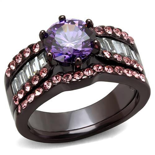 TK2652 - Anillo de Acero Inoxidable Marron Oscuro (IP Cafe) con Circonita AAA